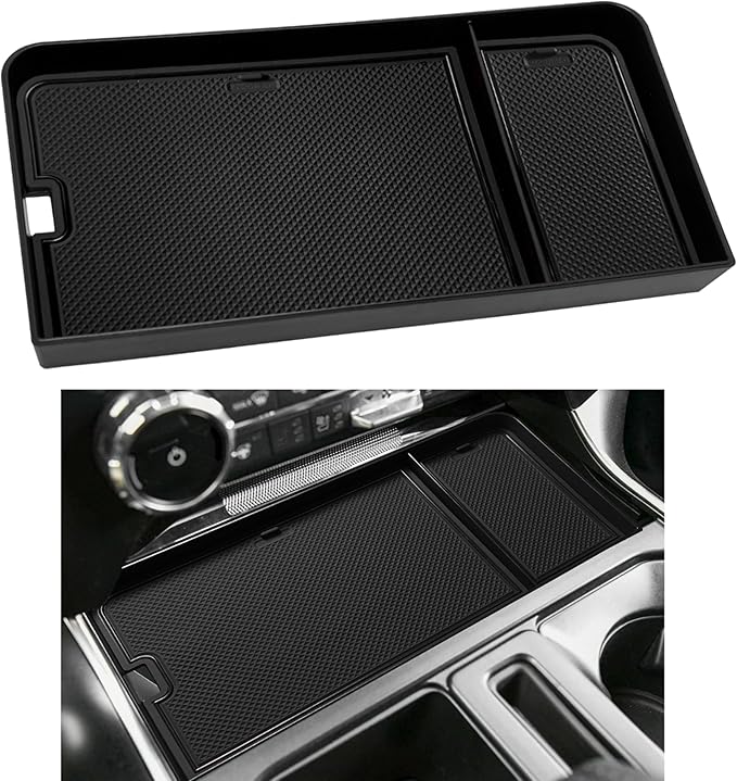 SENSHINE Center Console Organizer Tray for Ford F150 2021-2024/Lightning XLT 2022-2024 Interior Accessories Hidden Insert Storage Box with USB Hole Fit Front Shifter Open Pocket (Black)