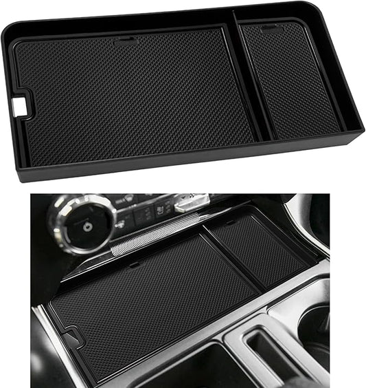 SENSHINE Center Console Organizer Tray for Ford F150 2021-2024/Lightning XLT 2022-2024 Interior Accessories Hidden Insert Storage Box with USB Hole Fit Front Shifter Open Pocket (Black)