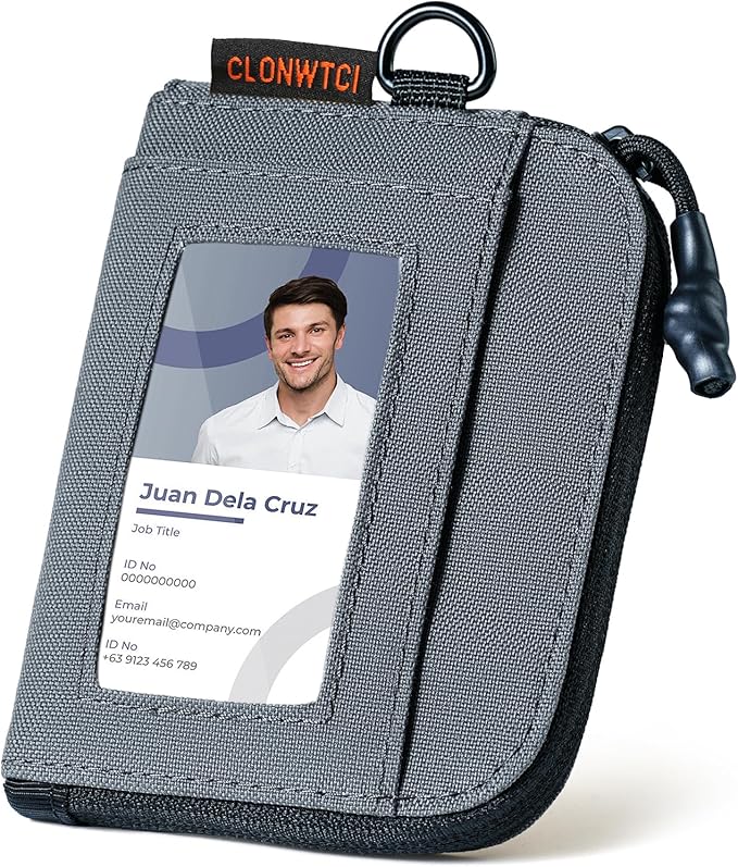 Coin Purse for Men, RFID Blocking 500D Nylon Small Wallet with Key Clip, Slim Front Pocket Card Holder, Zipper Coin Pouch & ID Window Organizer for Cards, Cash