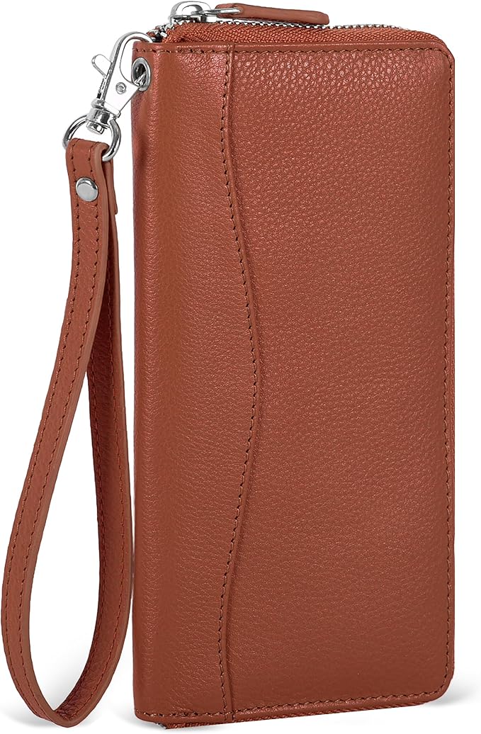 Oak Leathers Tan Leather Wallet for Women - RFID Womens Wallet Clutch with 8 Credit Card Holder, Coin Pocket, Gift for Women’s Cognac Purses