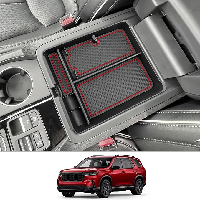CDEFG 2023 2024 2025 Pilot Center Console Organizer Tray for 2023-2025 Honda Pilot Touring Sport EX-L Elite TrailSport LX Middle Console Storage Box 2024-2026 Ridgeline/ 2024-2026 Passport (Red)