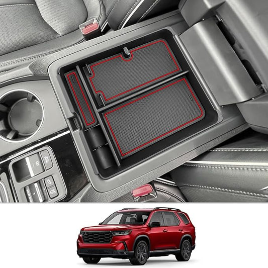 CDEFG 2023 2024 2025 Pilot Center Console Organizer Tray for 2023-2025 Honda Pilot Touring Sport EX-L Elite TrailSport LX Middle Console Storage Box 2024-2026 Ridgeline/ 2024-2026 Passport (Red)