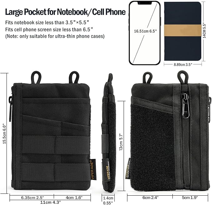 VIPERADE VE18 EDC Pouch, Pocket Organizer for Men, EDC Pocket Organizer, 3 Slots with 2 Zipper Pockets, Multitool Pouch