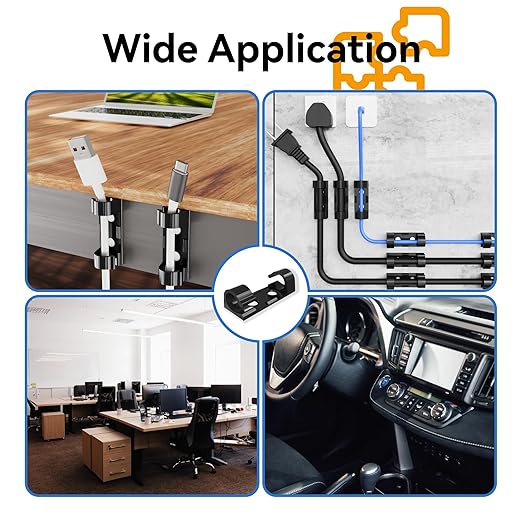 CableGeeker 50Pcs Adhesive Cable Clips, Cord Management Clips Wire Holders for Cords Cable Holder Clip Cable Management Clips for Under Desk/Car/Wall/TV/PC/Ethernet Cable (Black)