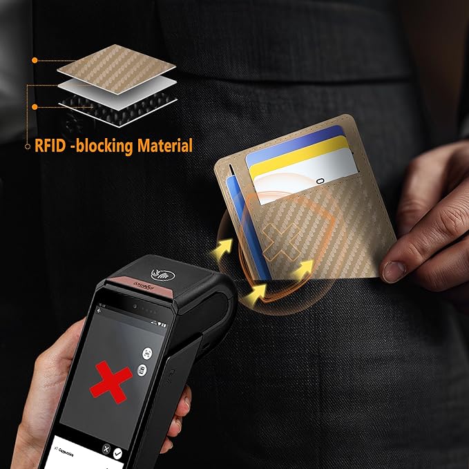 Travelambo Front Pocket Minimalist Leather Slim Wallet RFID Blocking Carbon Fiber Texture