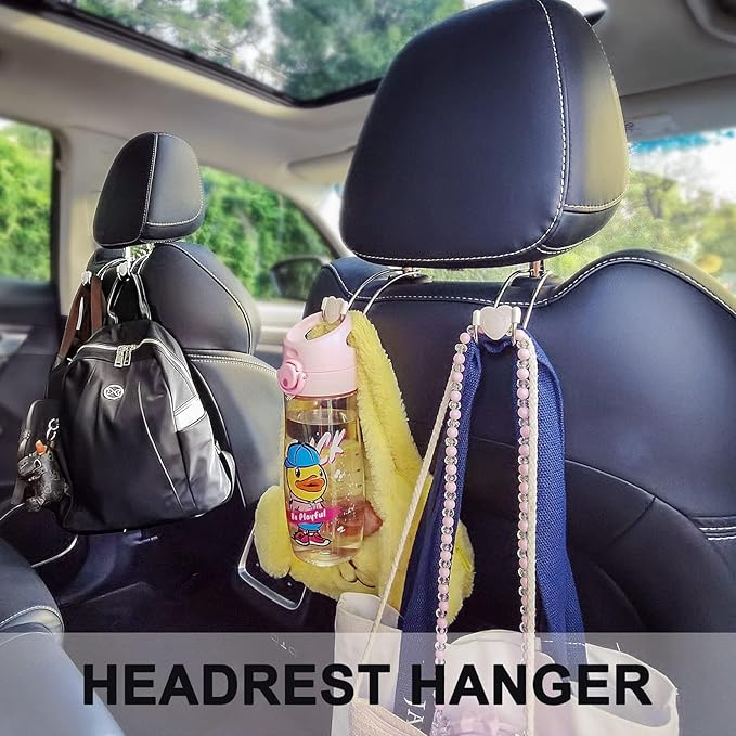 Heavy Duty Car Seat Headrest Hooks for Purse, Backpack Grocery Bags-2 PackMetal Auto Backseat Organizer with Non-Slip Rubber Covers – Multi-Purpose Hanging Hooks for Home, Office & Door