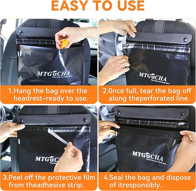 Disposable Car Trash Bags Hanging (Set of 20) - Leak-Proof, Smell-Proof, 18 x 12Inches Recycled Car Garbage Bags, Automobile Trash Container, Road Trip Essentials, Black-Large