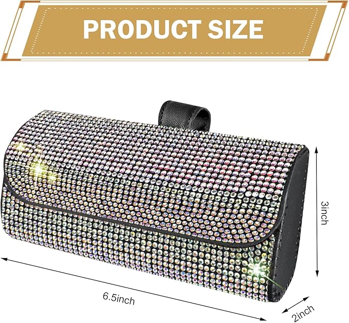 Bling Sunglasses Holder for Car Sun Visor, Rhinestone Auto Eyeglasses Mount Clip Organizer, Leather Sunvisor Sunglasses Storage Case, Universal Glasses Holder Clips for SUV, Sedan, Van (AB)