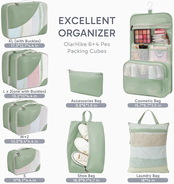 OlarHike 10 Set Packing Cubes for Travel, Gifts for Women Mom,Anti-Tearing Suitcase Organizer with Over-1000 pack Mesh Holes, Vacation Essentials & Accessories for Cruise Ship