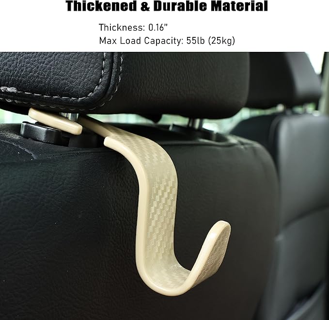 Car Seat Headrest Hook Universal Vehicle Seat Hook Hangers Interior Storage Organizer for Purse Handbag Coats Umbrellas Grocery Bags 4 Pack Beige