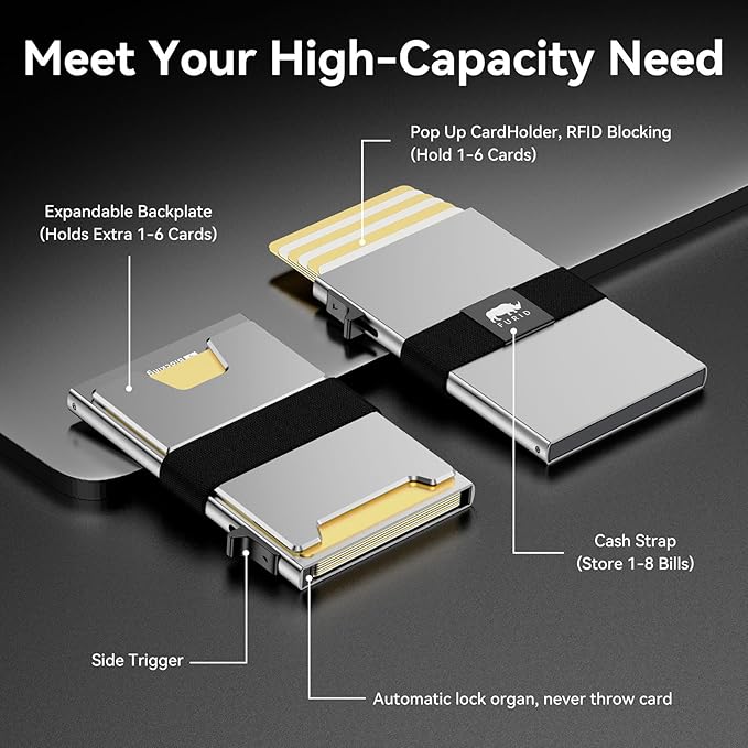 furid Smart Card Wallet for Men Slim: Minimalist Wallets RFID Blocking - Metal Pop Up Front Pocket Business Card Holder - Gift Boxed for Him Stocking Stuffers