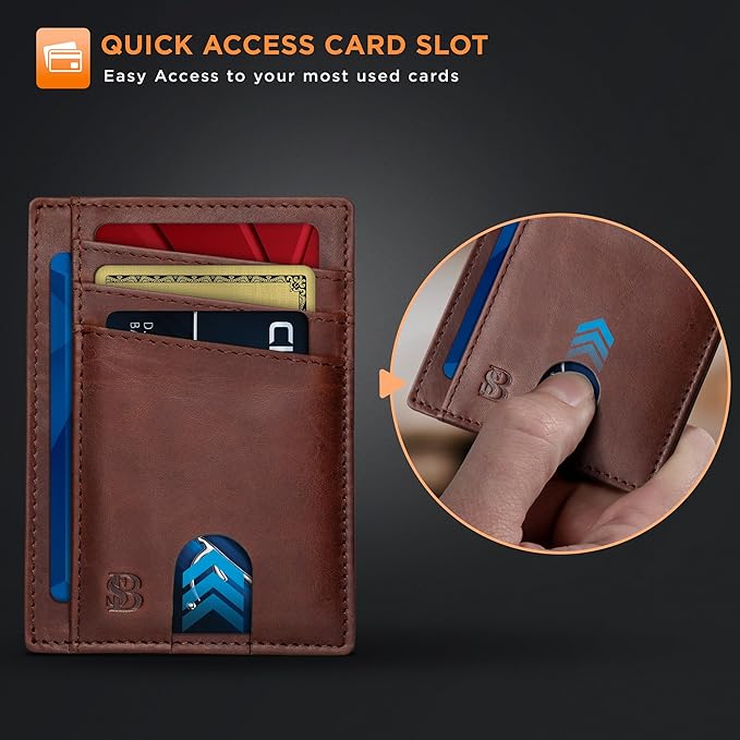 SERMAN BRANDS RFID Blocking Slim Minimalist Mens Front Pocket Wallet. Thin Card Holder. Full Grain Leather Wallets for Men