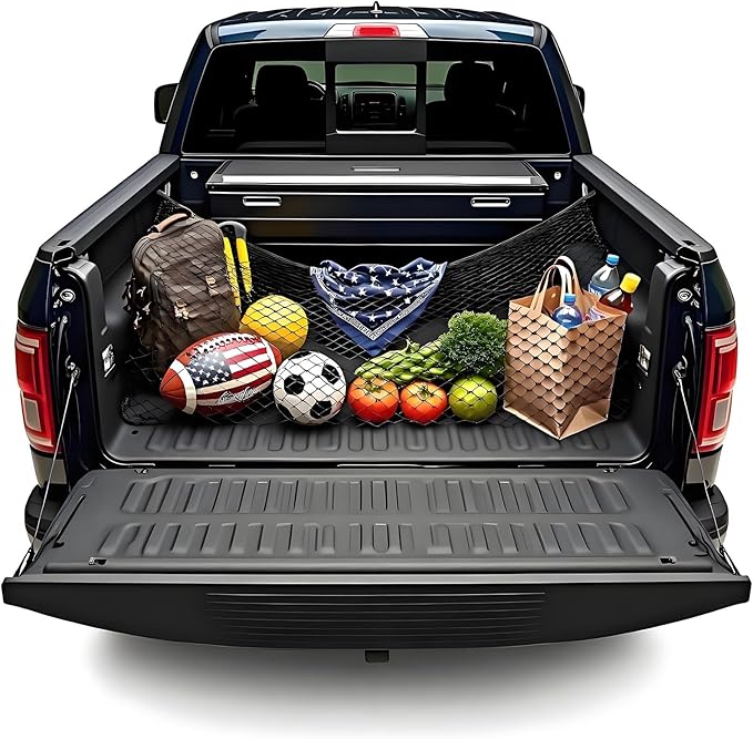 BAILALIBO Cargo Net Stretchable, Adjustable Elastic Trunk Mesh Nets with Metal Hook Universal for Pickup SUV, Trucks, Car Exterior Accessories for Secure Storage (48x48 Inch)