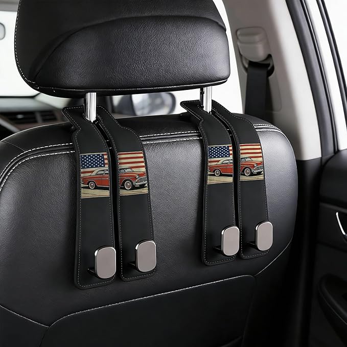 Car Seat Headrest Hooks, Universal Car Vehicle Back Seat Headrest Hook, Leather Car Purse Hanger Holder for Bags, Coats, Umbrellas