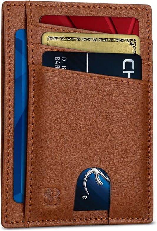 SERMAN BRANDS RFID Blocking Slim Minimalist Mens Front Pocket Wallet. Thin Card Holder. Full Grain Leather Wallets for Men