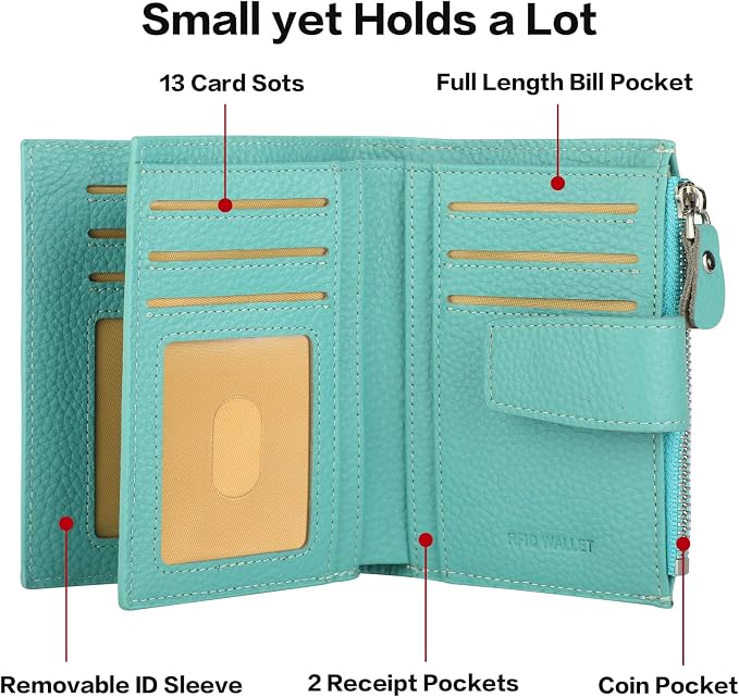 Lavemi Small Compact Women Wallet RFID Blocking Genuine Leather Bifold Purse with ID Windows