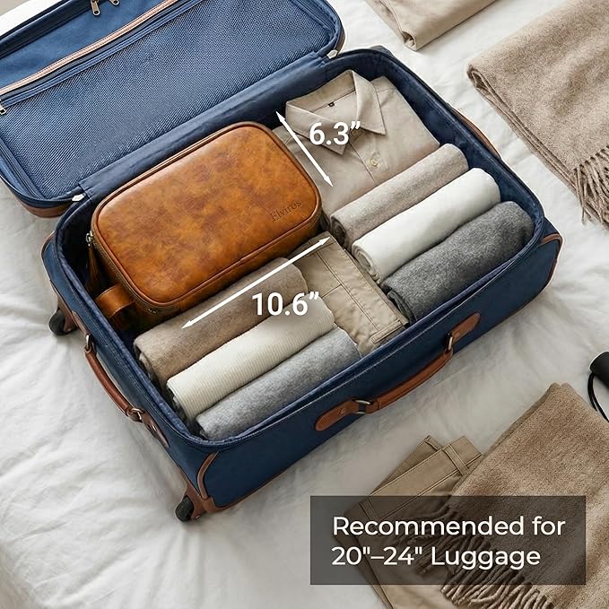 Elviros Toiletry Bag for Men, Large Travel Shaving Dopp Kit Water-resistant Bathroom Toiletries Organizer PU Leather Cosmetic Bags Fathers Day Gift (Medium, Brown)