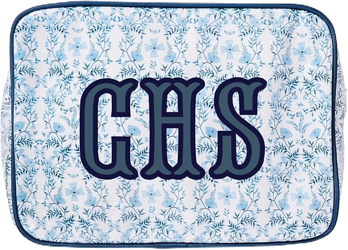 Personalized Clear Coated Pouch - Medium or Large Toiletry Bag with Embroidered or Applique Monogram, Custom Makeup or Travel Organizer, Easy-Clean Cosmetic Bag, Travel Gift for Women (Dahlia, XL)