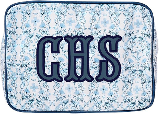 Personalized Clear Coated Pouch - Medium or Large Toiletry Bag with Embroidered or Applique Monogram, Custom Makeup or Travel Organizer, Easy-Clean Cosmetic Bag, Travel Gift for Women (Dahlia, XL)