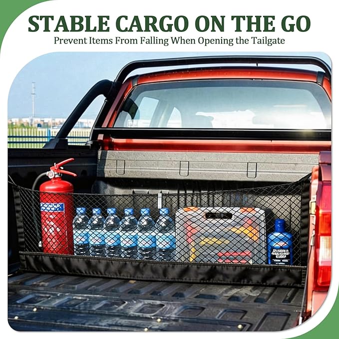 3-Layer Cargo Net for Chevrolet Colorado, GMC Canyon 2023-2026, Zipper Bag Truck Bed Net for Groceries, Heavy Duty Oxford Cargo Organizer Storage Nets with Carabiners
