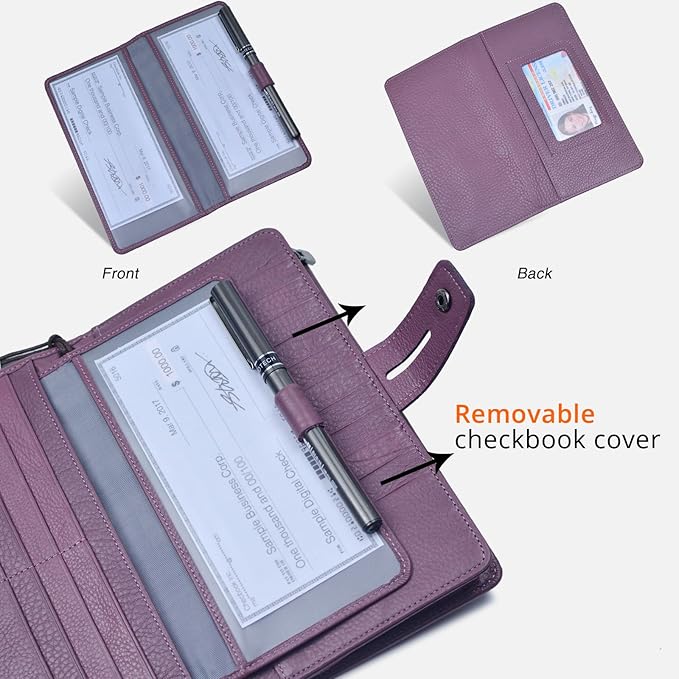 Bveyzi Women's Big Fat Rfid Leather Wristlet Wallet Organizer Large Phone Checkbook Holder with Zipper Pocket (Purple)