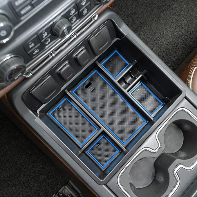 TACOBRO Full Center Console Organizer Compatible with 2014-2018 Sierra 1500 /Silverado 1500 Accessories 2015-2019 Silverado/Sierra 2500 3500HD Compartment Cover Insert Tray Storage, Blue