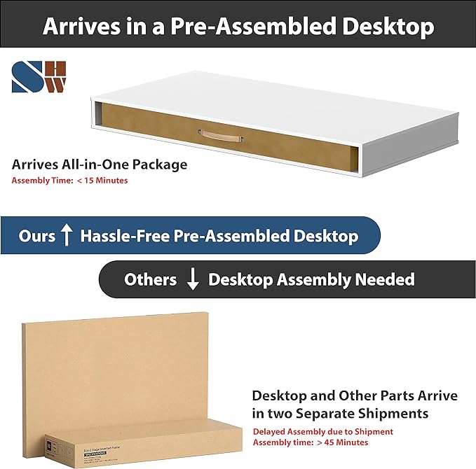 SHW 48-Inch Electric Height Adjustable Desk with Keyboard Tray and 2 Drawers, White
