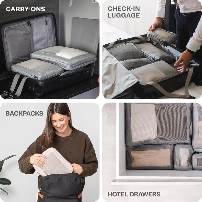 Aerotrunk Compression Packing Cubes for Travel - Luggage Organizer Bags - Double Zipper Packing Cubes for Suitcases (12-Pack, Rose)