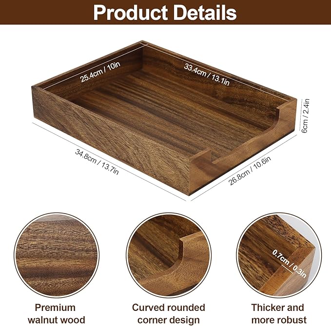Multibey Walnut Wood Letter Tray for Desk, A4 Paper File Holder Organizer with Rounded Corners, Paper Document File Tray Storage Holder for Office & Home School, Black Walnut