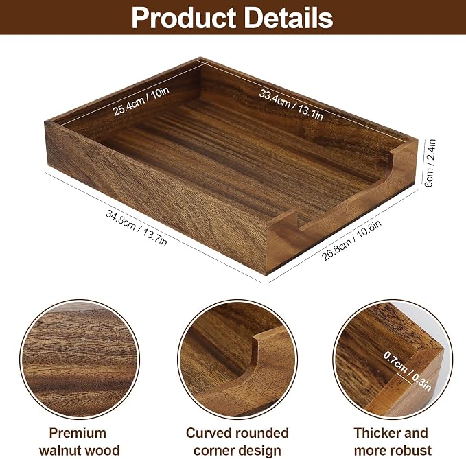 Buqoo Walnut Wood Desk Organizer Letter Tray