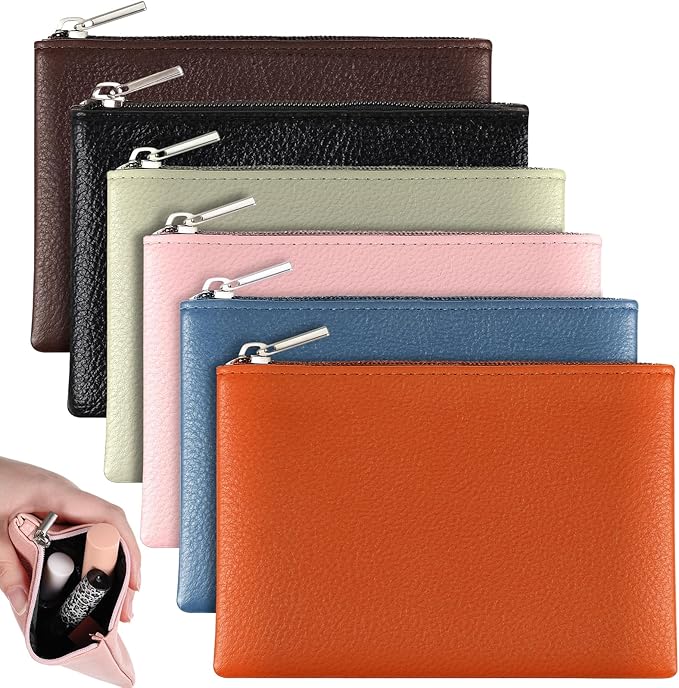 6 Pack PU Leather Small Coin Purse Mini Change Purse Coin Pouch Cash Wallet for Men Women Credit Card Lipstick(Elegant Color)