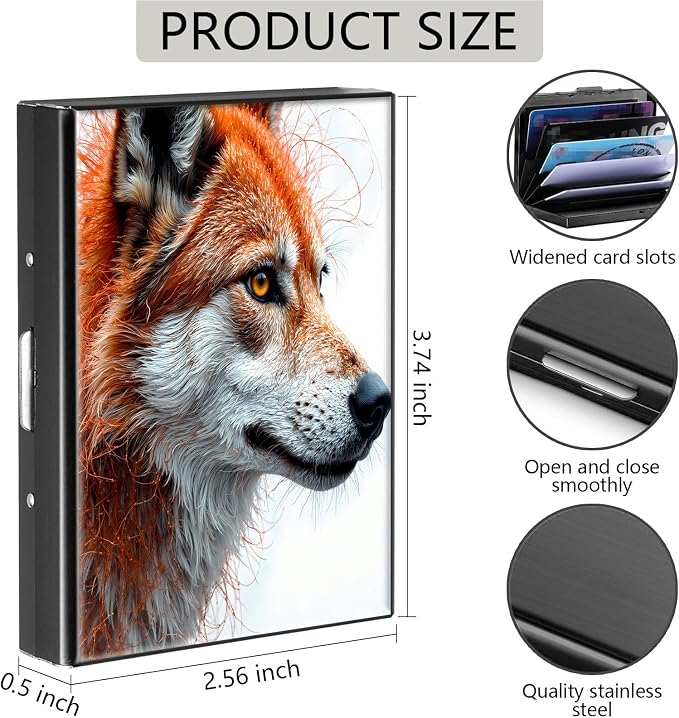 Credit Card Holder Cute Dog Design Mini RFID Blocking Aluminum Wallet Slim Metal Hard Cover Shell Travel Wallet ID Cases Small Credit Cards Case Business Cards for Women Men Girls