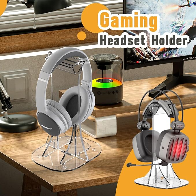 Acrylic Headphone Stand for Desk Non-Slip Universal Headphone Holder Gaming Headset Stand Headset Hanger for All Headphones Size