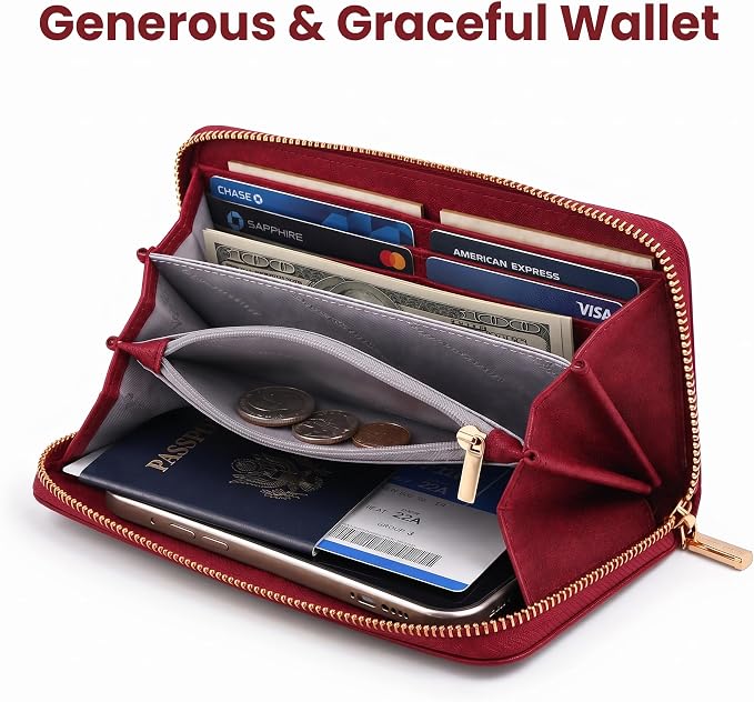 Clutch Wallet For Women, Leather RFID Blocking Wallet Women Large Capacity Credit Card Holder, Womens Billfolds and Wallets Gifts for Women Birthday, Ladies Wallet with Phone Holder, Zip Around