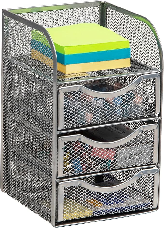 Mind Reader Desktop Accessory Storage, Paper Binder Clip Basket, Workspace, Office, Metal Mesh, 4.75"L x 5"W x 8"H, Silver