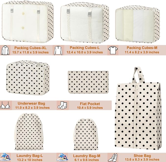 Packing Cubes for Travel - 8 Set Luggage Organizer Bags for Family, Mesh Breathable Packing Cubes for Suitcases Durable Travel Essentials Bags Set