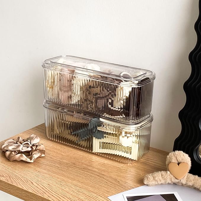 Clear Pen Organizer with Lid, Plastic Desk Drawer Accessories Storage Box for Home Office and School Classroom Organization, Art and Crafts Case for Marker, Pencils, Stationery