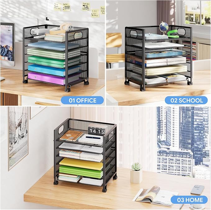 Simple Trending 6-Tier Letter Tray Organizer, Metal Mesh File Holder, Black | 6-Tier Large Capacity Paper Organizer | Metal Mesh | Non-Slip Feet | Tool-Free Assembly | 24H Support | Black for Office