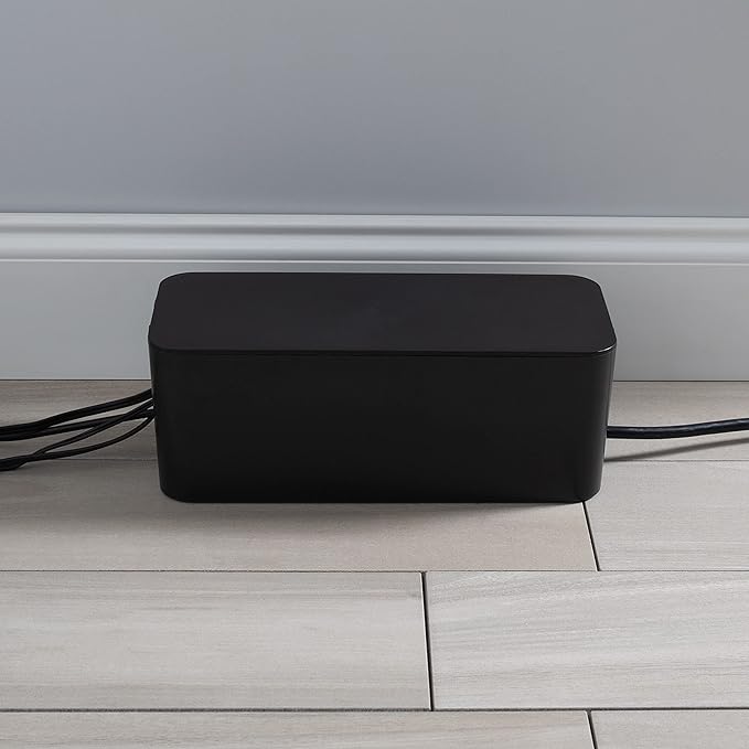 Simplify 2 Pack Cable Organizer Box | Multi-sized | Hidden Storage with Lid | Chargers & Wires | Computer & TV Cords | Black