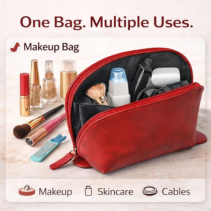 Genuine Leather Toiletry Bag for Men & Women, Leather Makeup Bag, Travel Dopp Kit Organizer with YKK Zipper, Handmade Cosmetics Case for Toiletries & Makeup (9 x 6 x 4 Inch)