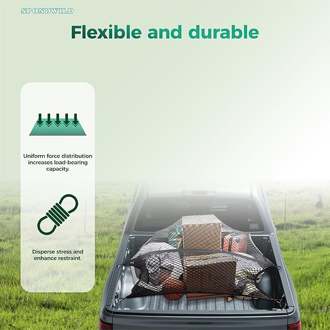 Stretchable Cargo Net with Hooks - Adjustable Elastic Trunk and Truck Bed Storage Organizer for Cars and Trucks, Ideal for Securing Light Loads, Easy to Install,6' x 4'