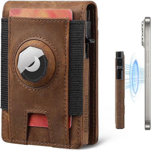 Men Wallet & Card Wallet with Airtag Holder & Mag safe for Iphone16, RFID Blocking Card Case, Minimalist Card Holder for Men, Money in Front Pocket, Carteras para Hombres
