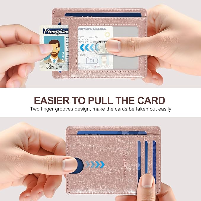Front pocket thin wallet for Men Women RFID Blocking Credit Card Holder Card Cases Slim Minimalist wallet with Gift Box (1, Alaska Pink)