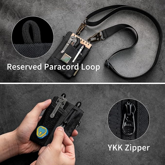 VIPERADE VE18-S Small EDC Pouch, Mini EDC Pocket Organizer for Men, EDC Pocket Organizer, 3 Slots with 2 Zipper Pockets Multitool Pouch