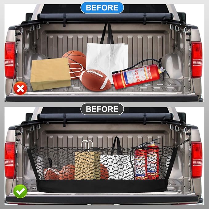 for Chevy Suburban, Cadillac Escalade, GMC Yukon XL Accessories Envelope Style Truck Bed Cargo Net for Pickup Truck Bed - Heavy Duty Carabiners