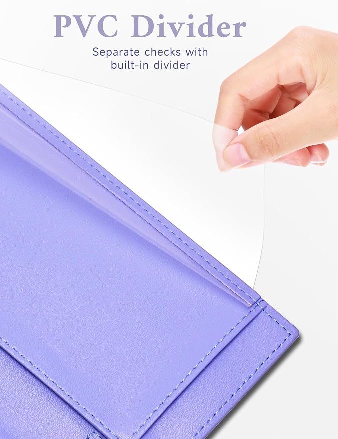 Zreal Checkbook Cover for Men and Women, Premium Vegan Leather Checkbook Holder for Top & Side Tear Duplicate Checks with RFID Blocking (Lavender Blue)