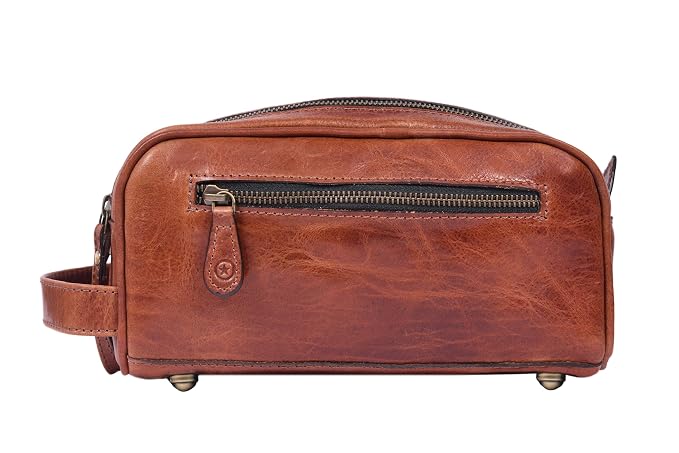 Leather Toiletry Bag for Men | Grooming Travel Kit | With Waterproof Lining | By Aaron Leather Goods