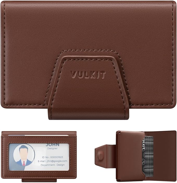 VULKIT RFID Blocking Credit Card Holder, Leather Business Card Holder Case, Minimalist Wallet with Magnetic Closure