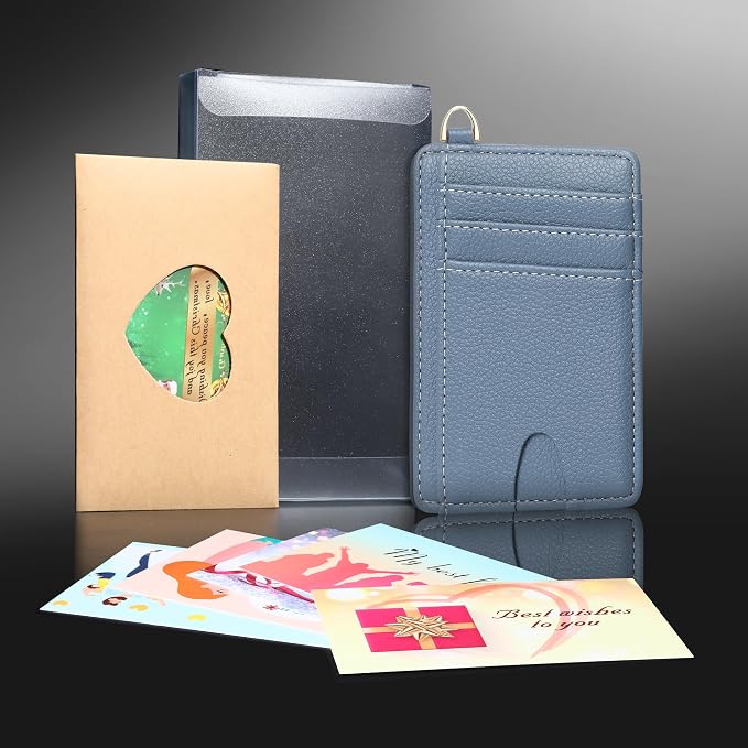Badiya Credit Card Holder Slim Minimalist Wallet, Front Pocket Purse RFID Blocking Wallet Compact Card Case with ID Window for Women & Men
