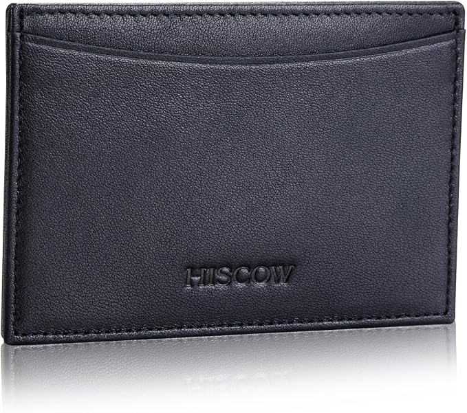 Leather Thin Card Holder, Slim ID Case Small Credit Card Wallet for Men & Women (Black)